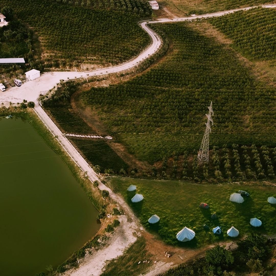 Pitches along the lake, seen from above